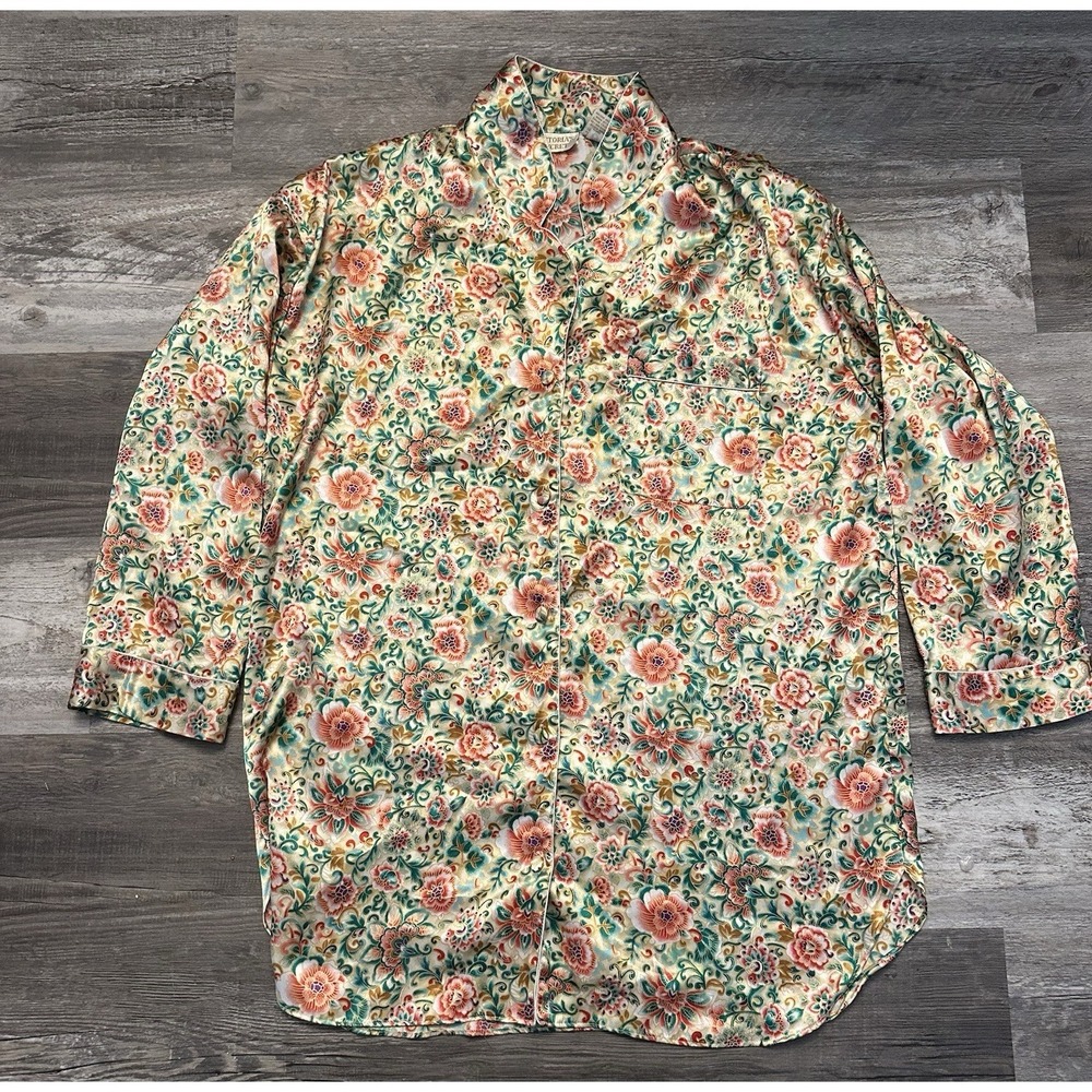 Vintage Victorias Secret Nightgown Gold‎ Label Large Flower Shirt Button Up